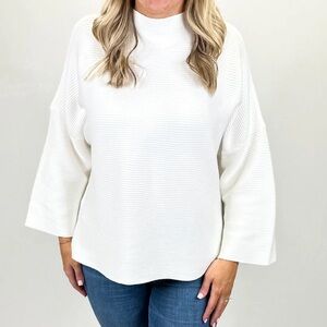 NWOT ribbed textured 3/4 sleeves micro mock neck sweater